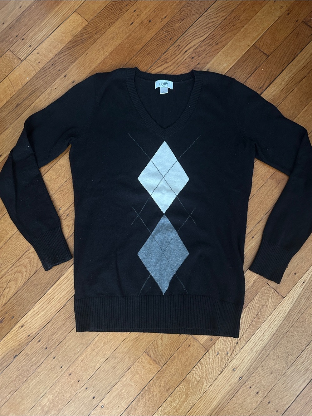 Ann Taylor LOFT Black Fair Isle V-Neck Women’s Sweater Size Small